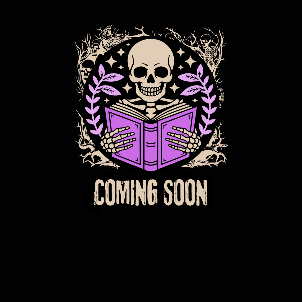 Haunting History, image of a skeleton holding a book, copy reads Coming Soon